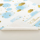 Couverture Sherpa Aquarelle bleue Nuages Gold Stars Sky (3/4)