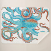 Couverture Sherpa Aquarelle bleue pâle octopique Turquoise (Devant (Horizontal))