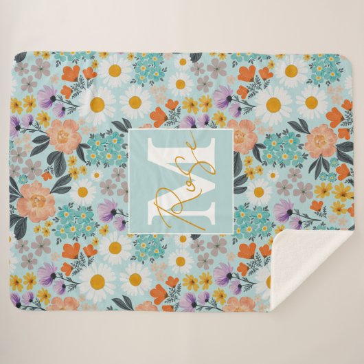 Couverture Sherpa Aquarelle Boho Floral (Devant (Horizontal))