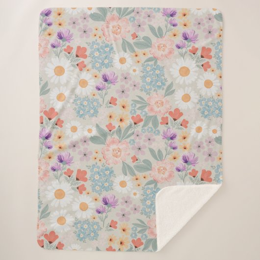 Couverture Sherpa Aquarelle Boho Rose Floral (Devant)