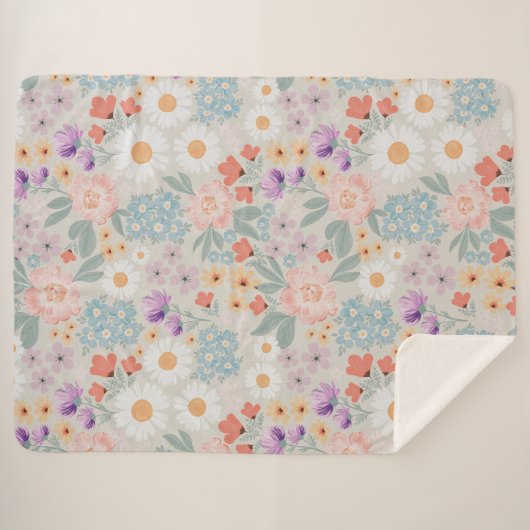 Couverture Sherpa Aquarelle Boho Rose Floral (Devant (Horizontal))