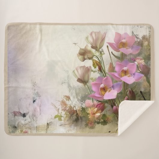 Couverture Sherpa Aquarelle botanique de Lotus Flower (Devant (Horizontal))
