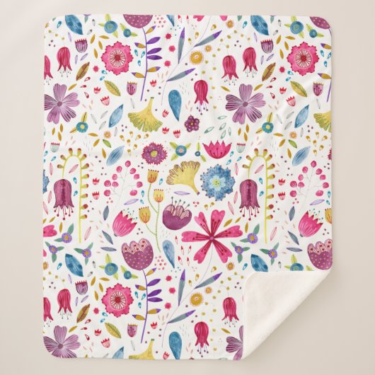 Couverture Sherpa Aquarelle Botanique Fleur sauvage Peinture de haie (Devant)