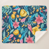 Couverture Sherpa Aquarelle botanique : fleurs, ornement feuille. (Devant (Horizontal))