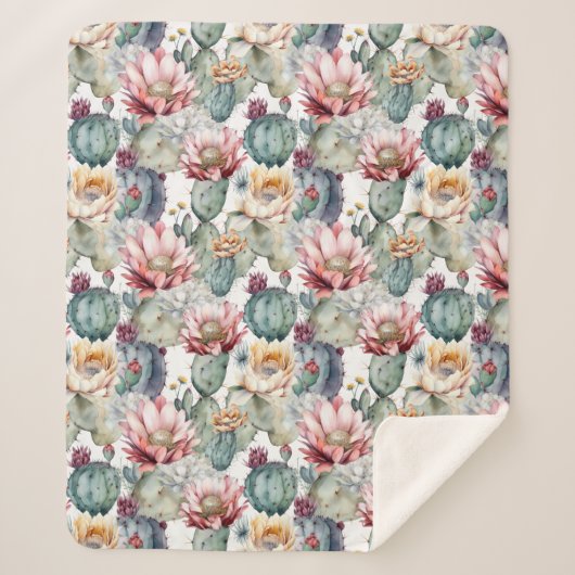 Couverture Sherpa Aquarelle Cactus en fleurs Succulents (Devant)