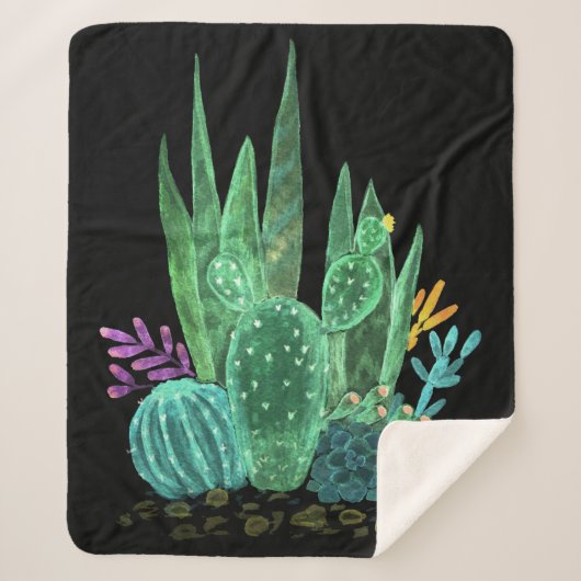 Couverture Sherpa Aquarelle, cactus lancer oreiller (Devant)