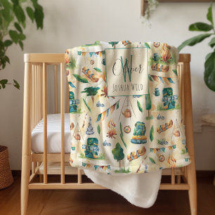 Couverture Sherpa Aquarelle Camping Monogramme Motif illustré