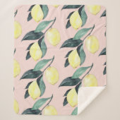 Couverture Sherpa Aquarelle Citrons et Feuilles Motif jaune sans cou (Devant)