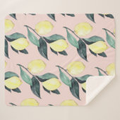 Couverture Sherpa Aquarelle Citrons et Feuilles Motif jaune sans cou (Devant (Horizontal))
