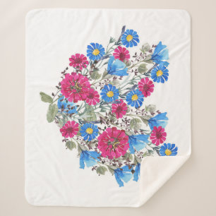 Couverture Sherpa Aquarelle coeur fleuri, arang fleur sauvage lumine