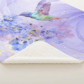 Couverture Sherpa Aquarelle Colibri bleu violet fleurs du jardin (3/4)