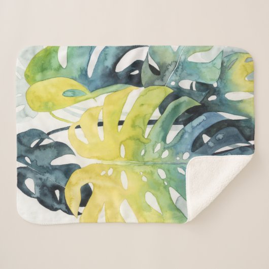 Couverture Sherpa Aquarelle Coucher de soleil Palm Tree Feuilles (Devant (Horizontal))
