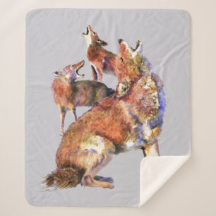 Couverture Sherpa Aquarelle Coyotes Faune Nature Art animal