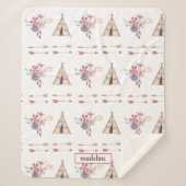 Couverture Sherpa Aquarelle Cute Floral Boho Teepee Personnalisé (Devant)