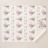Couverture Sherpa Aquarelle Cute Floral Boho Teepee Personnalisé (Devant (Horizontal))