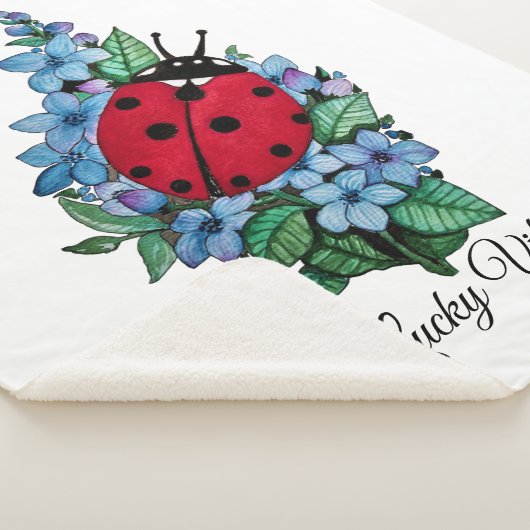 Couverture Sherpa Aquarelle Cute Ladybird Avec Fleurs Bleues Sauvage (3/4)