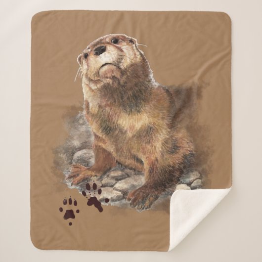 Couverture Sherpa Aquarelle Cute Otter Animal Faune Nature Art (Devant)