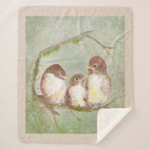 Couverture Sherpa Aquarelle Cute Sparrow Bird Family