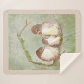 Couverture Sherpa Aquarelle Cute Sparrow Bird Family (Devant (Horizontal))