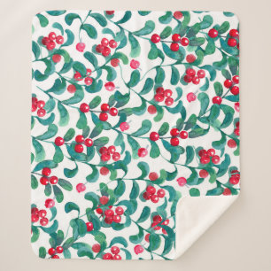 Couverture Sherpa Aquarelle de baies sauvages, motif sans soudure.