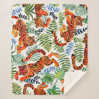 Couverture Sherpa Aquarelle de la Jungle de Tigre vintage