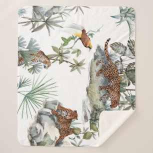 Couverture Sherpa Aquarelle de la jungle léopard Scène tropicale