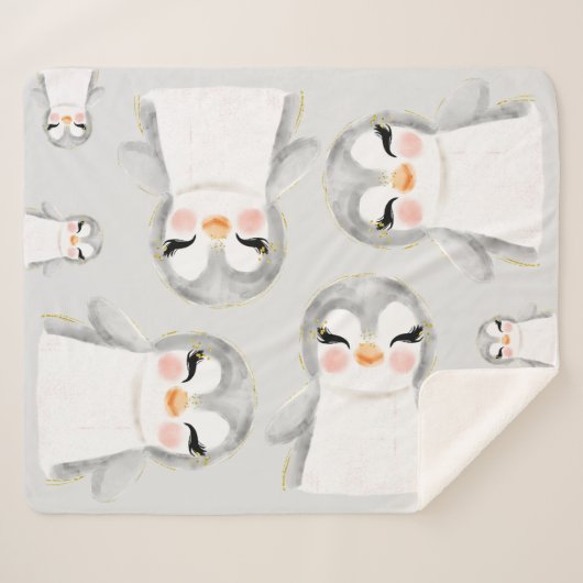 Couverture Sherpa Aquarelle de pingouins mignons (Devant (Horizontal))