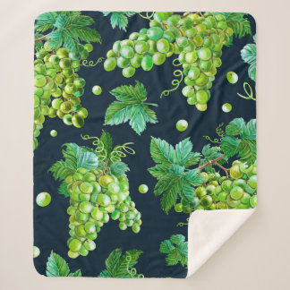 Couverture Sherpa Aquarelle de raisin vert, feuilles sur arrière - p