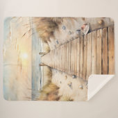Couverture Sherpa Aquarelle de Sunset Beach Boardwalk (Devant (Horizontal))