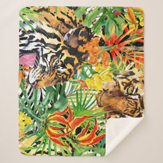 Couverture Sherpa Aquarelle de tigre tropical Motif de jungle