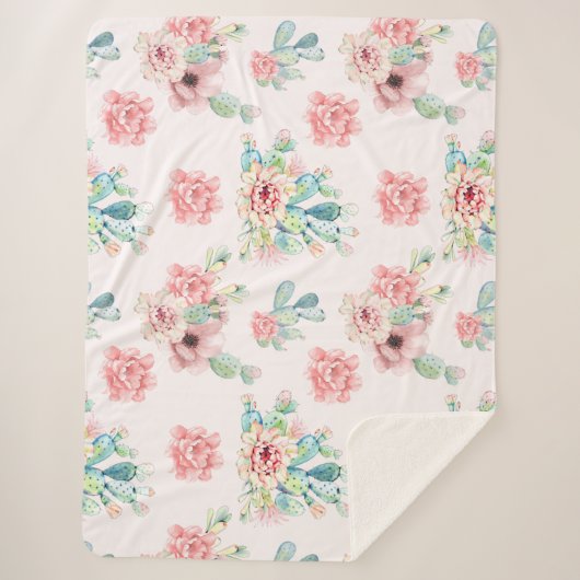 Couverture Sherpa Aquarelle Dessinez À La Main Des Cactus Exotiques  (Devant)