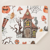 Couverture Sherpa Aquarelle d'Halloween : Haunted House Motif. (Devant (Horizontal))