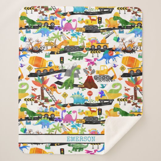 Couverture Sherpa Aquarelle Dinosaure Construction Enfants mignonnes (Devant)