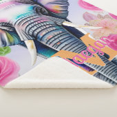 Couverture Sherpa Aquarelle Eléphant avec Fleurs Nom personnalisé (3/4)