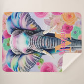 Couverture Sherpa Aquarelle Eléphant avec Fleurs Nom personnalisé (Devant (Horizontal))