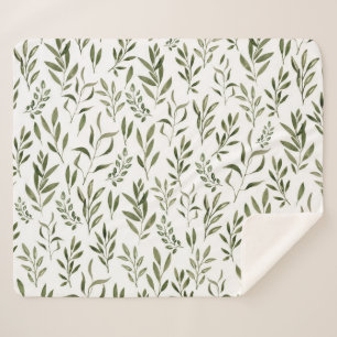 Couverture Sherpa Aquarelle Eucalyptus Motif Feuille  
