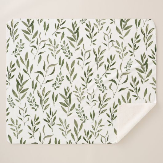 Couverture Sherpa Aquarelle Eucalyptus Motif Feuille (Devant (Horizontal))