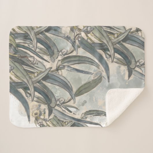 Couverture Sherpa Aquarelle Eucalyptus Verdure Feuille (Devant (Horizontal))