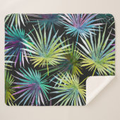 Couverture Sherpa Aquarelle Exotique Palm Feuille (Devant (Horizontal))
