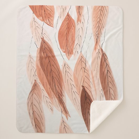 Couverture Sherpa Aquarelle Feuilles Brown Terracotta Beige Blush (Devant)