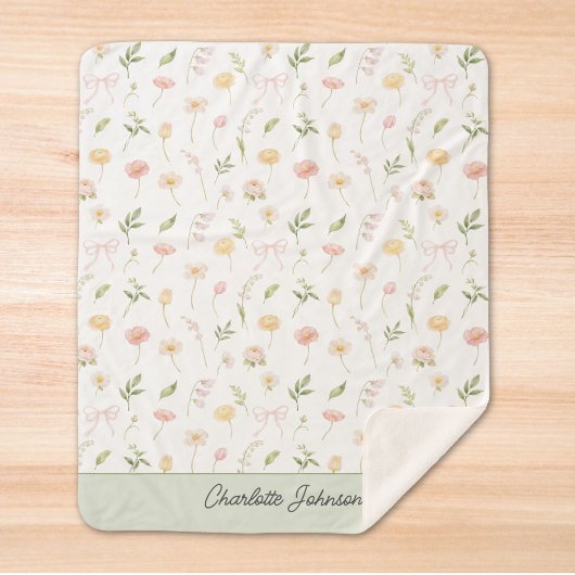 Couverture Sherpa Aquarelle Fleur Florale Rose Jaune Personnalisée