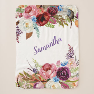 Couverture Sherpa Aquarelle Floral Baby Girl Name