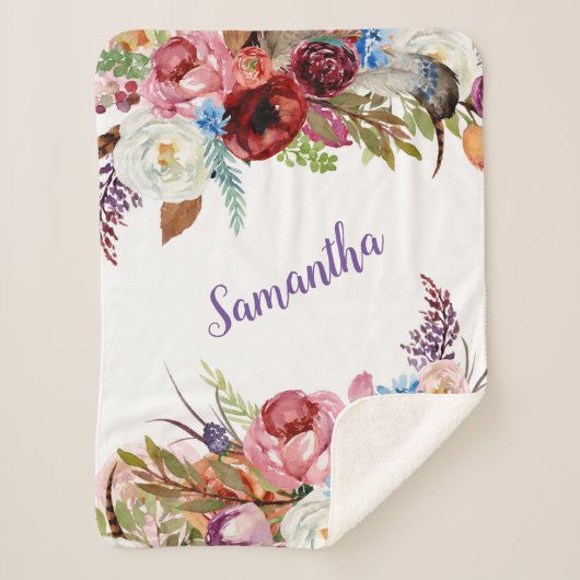 Couverture Sherpa Aquarelle Floral Baby Girl Name (Devant)