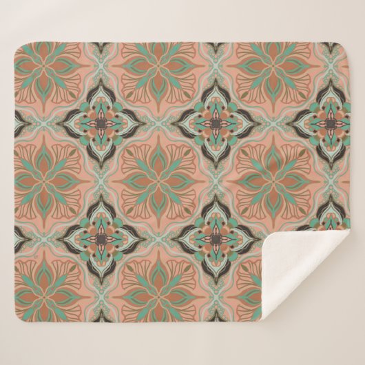 Couverture Sherpa Aquarelle Floral rose marocain (Devant (Horizontal))