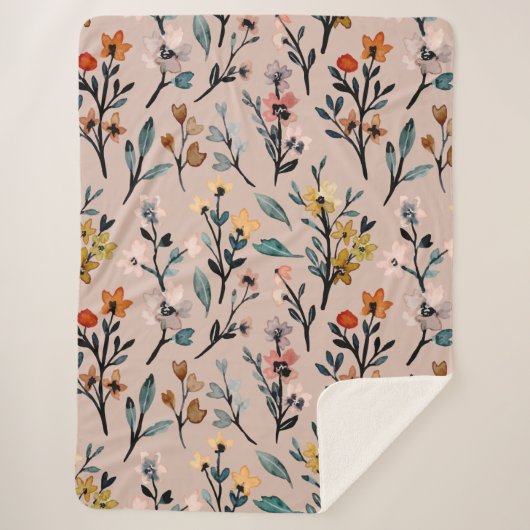 Couverture Sherpa Aquarelle florale Boho Rose Dusty personnalisée (Devant)