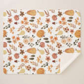 Couverture Sherpa Aquarelle Florale Citrouilles et Feuilles (Devant (Horizontal))
