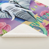Couverture Sherpa Aquarelle florale Eléphant Nom personnalisé (3/4)