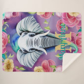 Couverture Sherpa Aquarelle florale Eléphant Nom personnalisé (Devant (Horizontal))