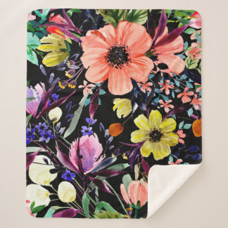 Couverture Sherpa Aquarelle florale motif sans couture. Différents b