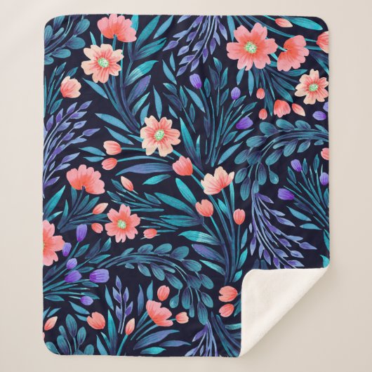 Couverture Sherpa Aquarelle florale motif transparent. (Devant)